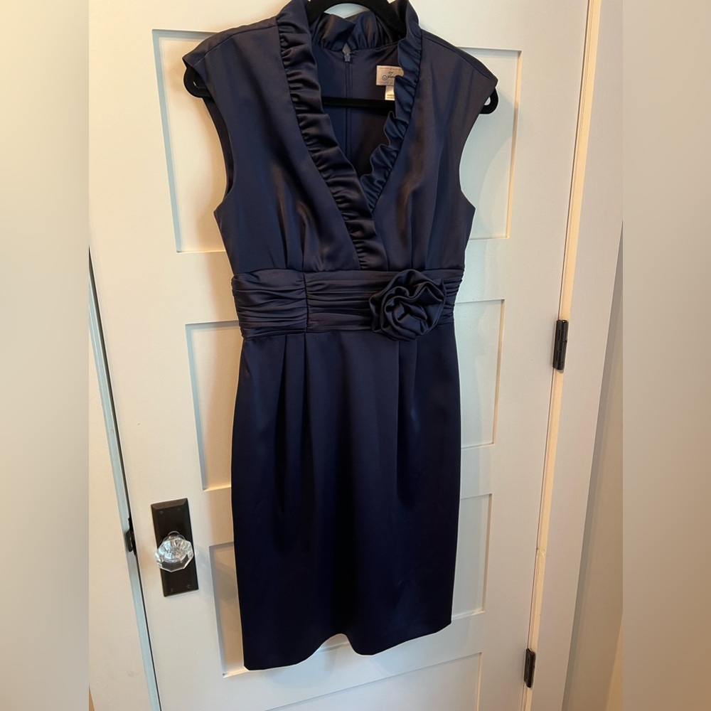 Jessica H Navy Satin Cocktail Dress Ruffle 8